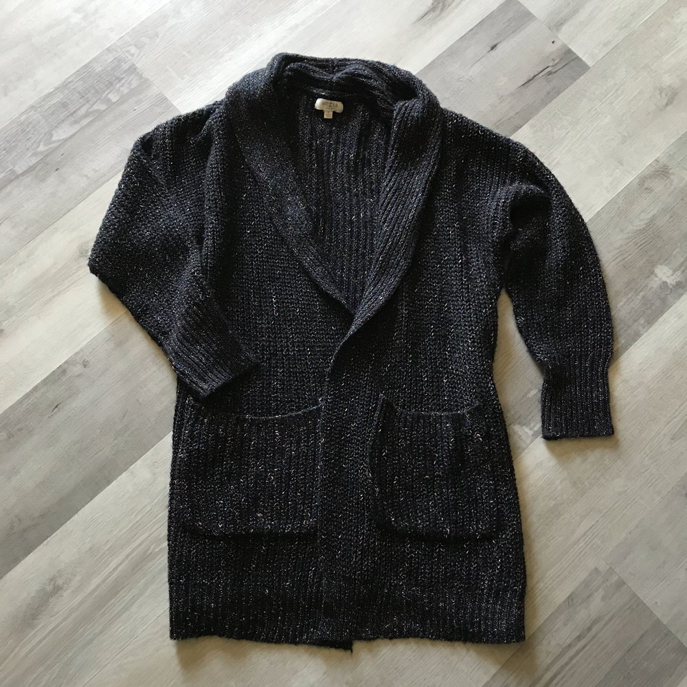 Umgee EUC Confetti Knit Shawl Neck Cardigan Wrap with Pockets Small Cozy Comfy